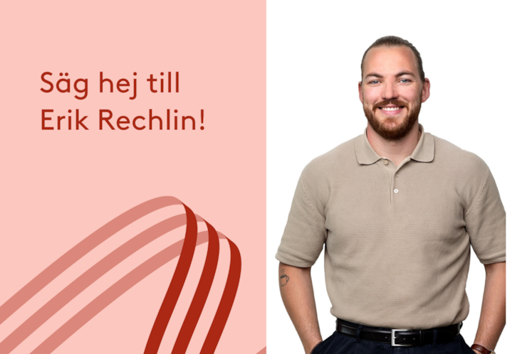 Porträttbild på Erik Rechlin tillsammans med texten "Säg hej till Erik Rechlin!"