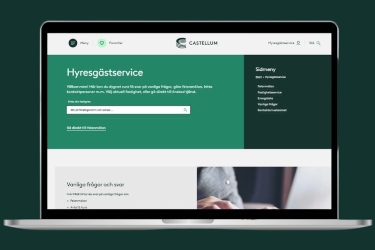 Bild på en webbläsare, där användaren surfat in på Castellums hyresgästservice
